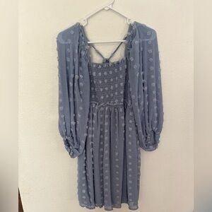 Listicle Blue Textured Long Sleeve Dress